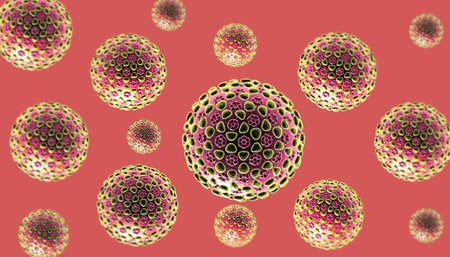 Virus bacteria cells background. 3d illustration		の写真素材