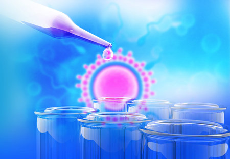 Laboratory equipment in science research lab. blue scientific background. 3d illustration