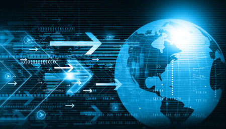 World on abstract arrow background. 3d illustrationの写真素材