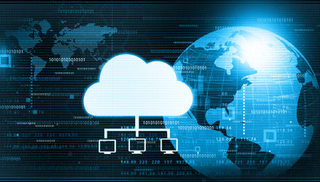 Earth globe with cloud computing network. 3d illustration
