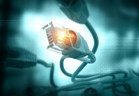 Network cable and telecommunications.technology concept background. 3d illustration