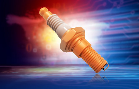 Spark plug on  digital background. 3d illustration