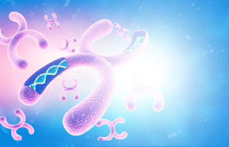 Cells Chromosomes DNA on abstract science background. 3d illustrationの写真素材
