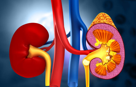 Human kidney cross section. 3d illustration