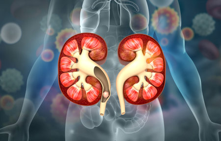 Human kidney cross section. 3d illustration