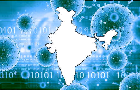 Corona virus attack in India. Indian map on virus background. 3d illustrationの写真素材