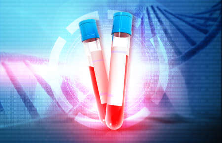 Blood in test tube under scientific background. 3d illustrationの写真素材