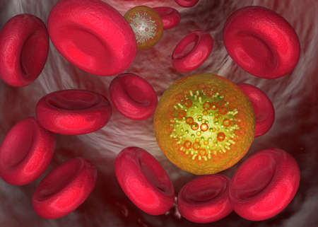 Virus with blood cells. 3d illustrationの写真素材