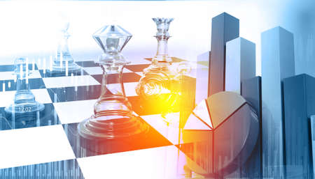 Chess board with business growth chart. Business strategy concept. 3d illustrationの写真素材