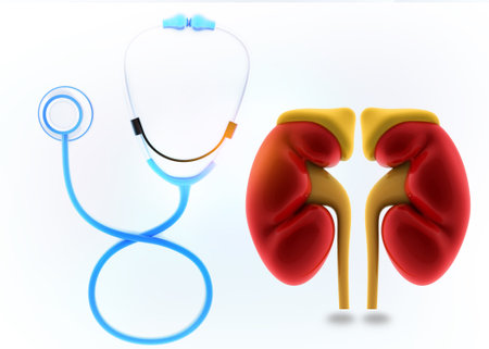 Human kidney with stethoscope on white background. 3d illustration