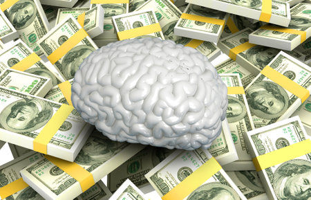 Brain on dollar notes. 3d illustrationの写真素材
