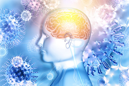 Human brain with virus. 3d illustration