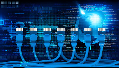 Network cables in technology background. 3d illustrationの写真素材