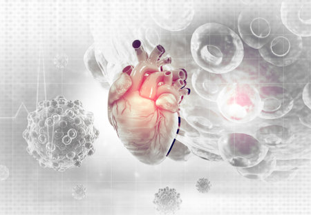 Human heart on abstract background. 3d illustrationの写真素材