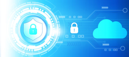 Cloud with pad lock in digital background. Cloud computing security concept. 3d illustrationの写真素材