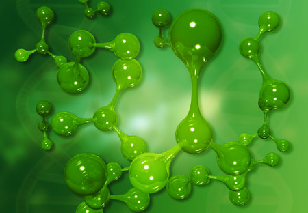 Green molecule abstract background. 3d illustrationの写真素材