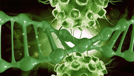 Virus cells and DNA strand. Medical background. 3d illustrationの写真素材