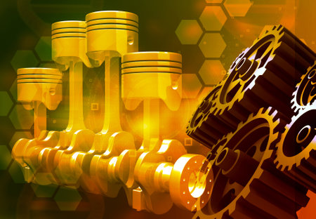 Engine pistons and cog. 3d illustrationの写真素材