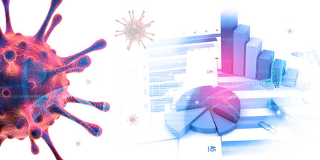 Economic growth chart with coronavirus. 3d illustrationの写真素材