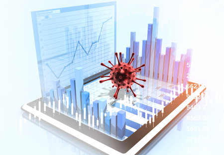 Economic growth chart with coronavirus. 3d illustrationの写真素材