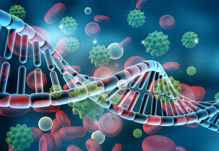 Human DNA strand on abstract background. 3d illustrationの写真素材