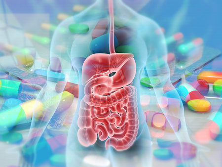 Human body and medicine, tablets and pills. Medical background. 3d illustrationの写真素材