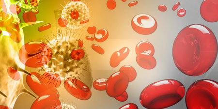 Coronavirus Viral Infections, Red Blood Cells Viral Infection. 3d illustrationの写真素材