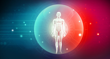 3d human body in digital  technology background. 3d illustrationの写真素材