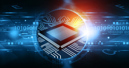 Computer processor on abstract technology background. 3d illustrationの写真素材