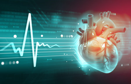 Heart and ecg graph on blue background. 3d illustrationの写真素材