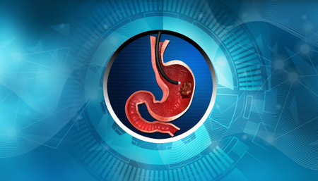 Stomach endoscopy on digital technology background. 3d illustrationの写真素材