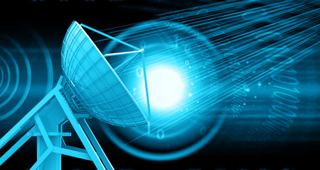 Telecommunication signal with satellite dish antenna. 3d illustrationの写真素材