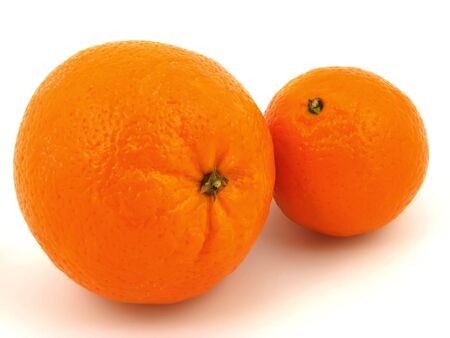 two orange fruits on white backgraundの写真素材