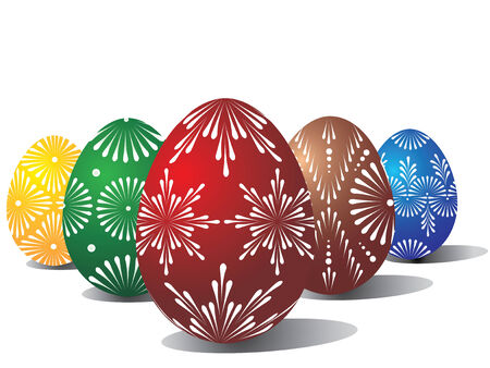 Vector of five coloured eggs on white backgroundのイラスト素材