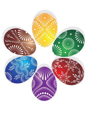 Vector of six coloured eggs in circleのイラスト素材
