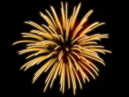 One Yellow fireworks on the black backgroundの写真素材