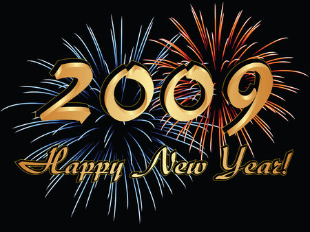 Happy New Year 2009 with yellow fireworksのイラスト素材