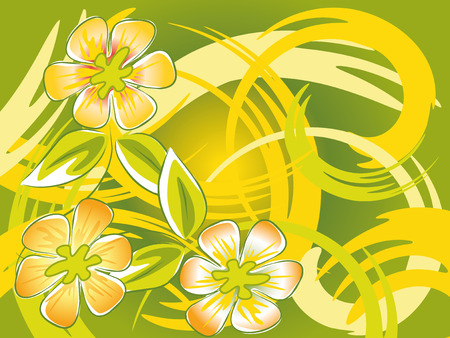 Hand-painted flowers on the green-yellow backgroundのイラスト素材