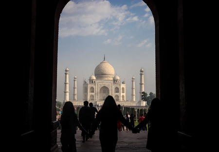 tajmahal image is take at agra uttar pradesh india on 02 apr 2019. It is one of the seven wonders of the world as well as UNSCO world heritage site. It is the symbol of love.のeditorial素材
