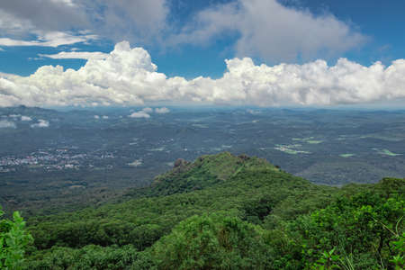 mountain range with amazing sky flat angle shot image is taken at south india. it is showing the beautiful landscape of south india.の写真素材