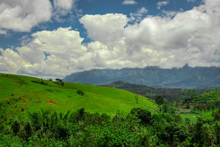 mountain range with amazing blue sky flat angle shot image is taken at south india. it is showing the beautiful landscape of south india.の写真素材