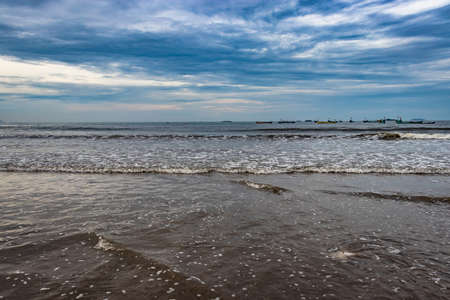 sea waves at early in the morning from low angle image is take at murdeshwar karnataka india at early morning. it is the very holy as well as touristic place in karnataka.の写真素材