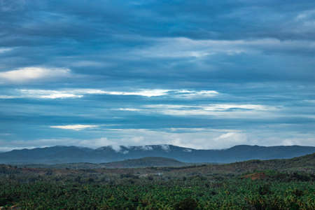 mountain top view of clouded sky with hill range image is taken at gokarna karnataka india.の写真素材
