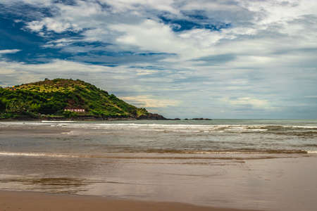 beach with mountain and amazing sky at morning from flat angle image is taken at gokarna beach karnataka india. it is one the best beach of gokarna.の写真素材