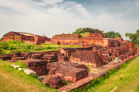 the ruins of nalanda image is taken at nalanda bihar india. it was a massive Buddhist monastery in...