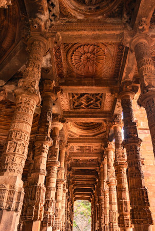 ancient grand mosque called Adhai Din Ka Jhonpra vintage pillar architecture from unique angle image...