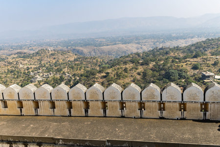 ancient fort stone wall for invader protection at morning image is taken at Kumbhal fort kumbhalgarh rajasthan india.の写真素材