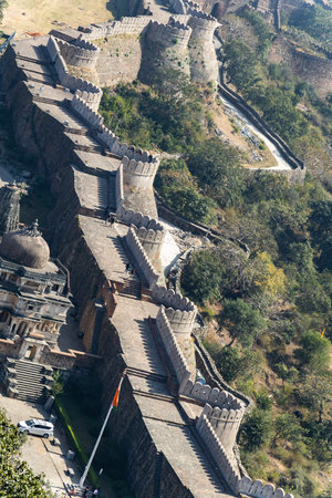ancient fort stone wall for invader protection at morning image is taken at Kumbhal fort kumbhalgarh rajasthan india.の写真素材