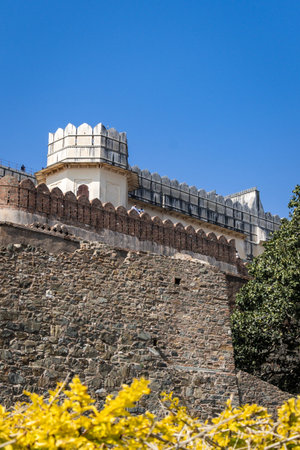 isolated ancient fort unique architecture with bright blue sky at morning image is taken at Kumbhal fort kumbhalgarh rajasthan india.の写真素材