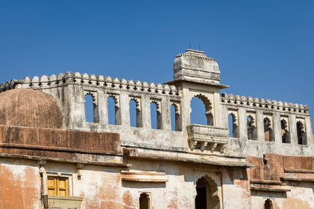 isolated ancient fort unique architecture with bright blue sky at morning image is taken at Kumbhal fort kumbhalgarh rajasthan india.の写真素材